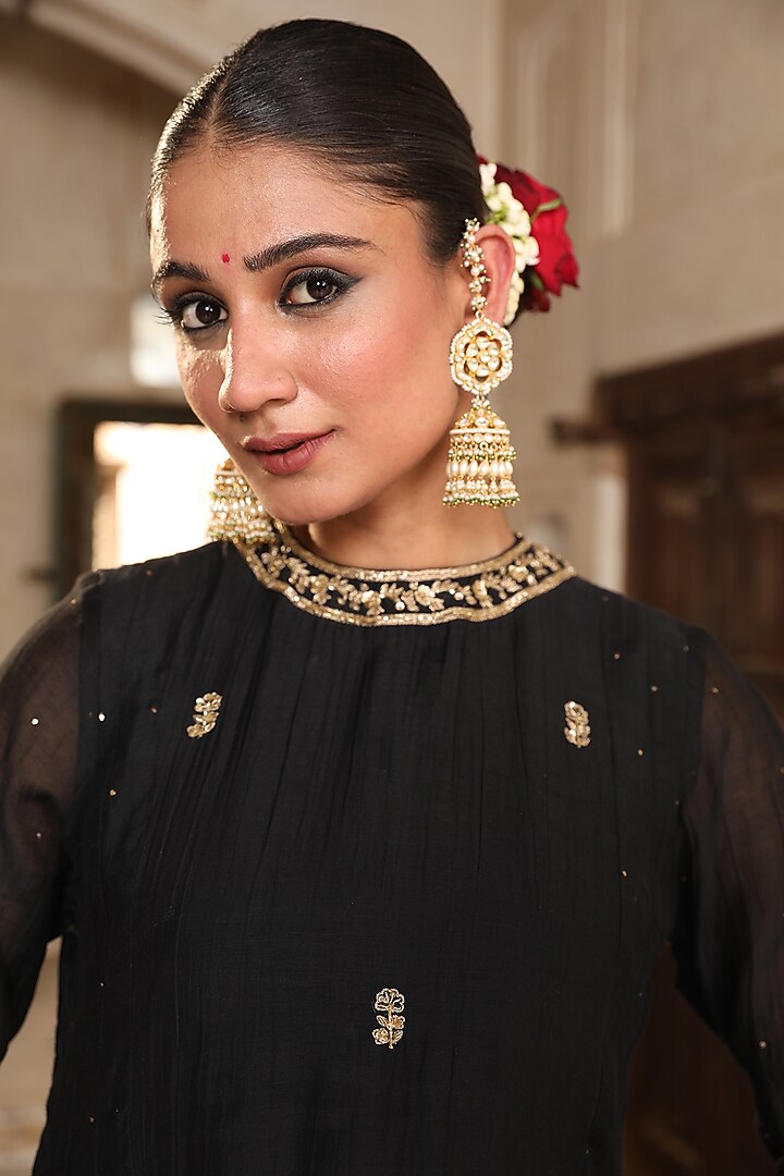 Black Silk Zardosi Embroidered Wedding Anarkali Set by AMOREE at Pernia's Pop Up Shop