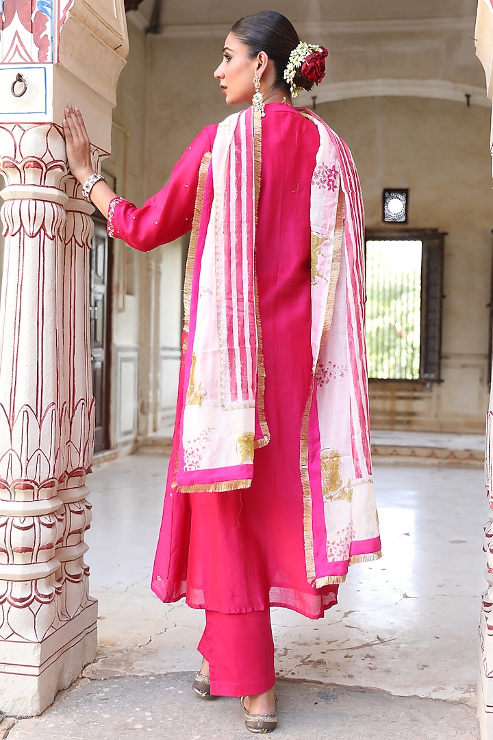Rani Pink Silk Hand Embroidered Party Wear Anarkali Set by AMOREE at Pernia's Pop Up Shop
