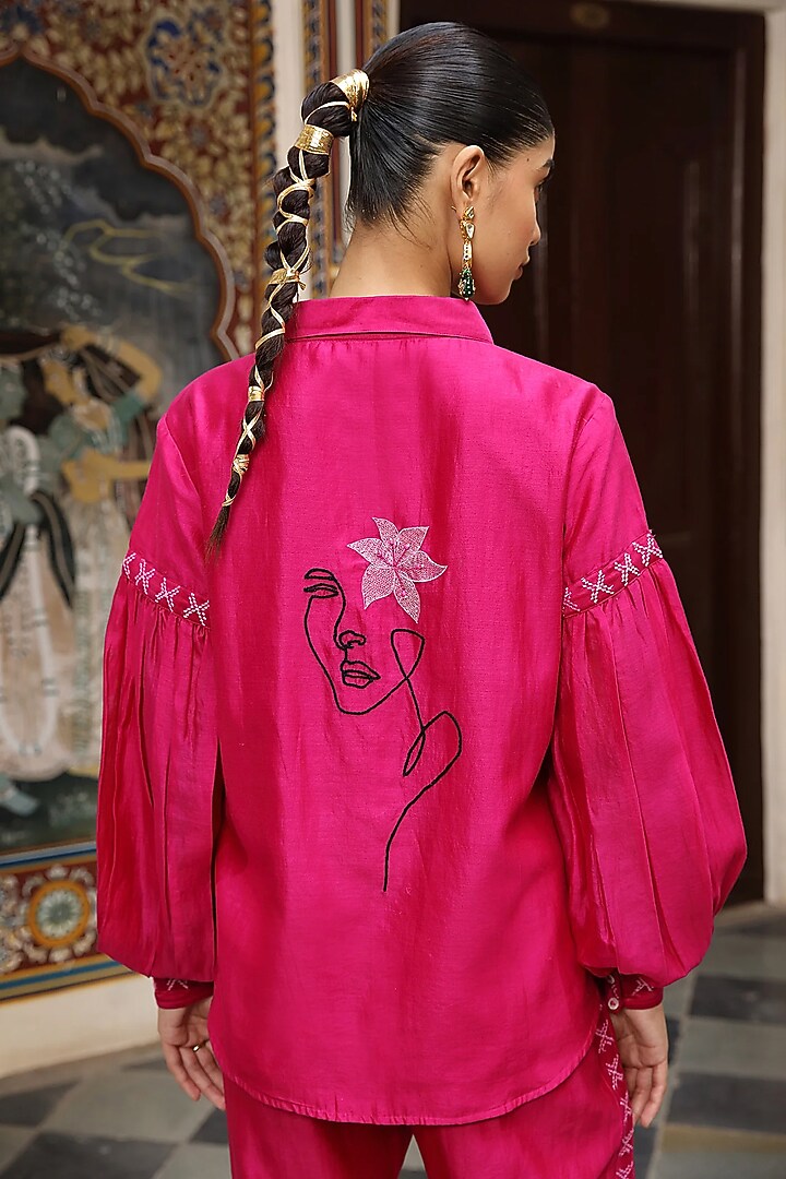 Pink Silk Chanderi Hand Embroidered Co-Ord Set by AMOREE at Pernia's Pop Up Shop