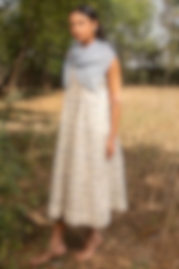 White Cotton Silk Block Printed Vacation Dress by AMOREE at Pernia's Pop Up Shop