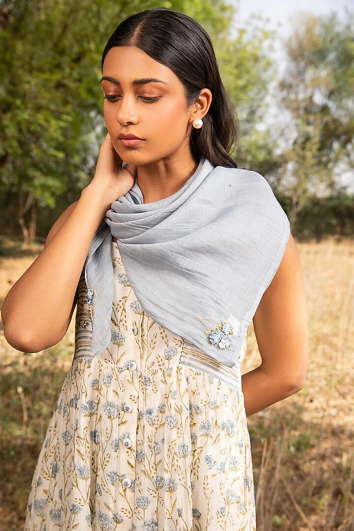 White Cotton Silk Block Printed Vacation Dress by AMOREE at Pernia's Pop Up Shop