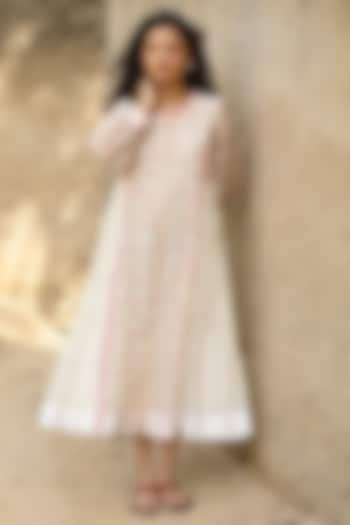 White Cotton Silk Block Printed & Embroidered Vacation Dress by AMOREE at Pernia's Pop Up Shop