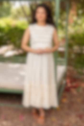 White Cotton Silk Thread Embroidered Dress by AMOREE at Pernia's Pop Up Shop