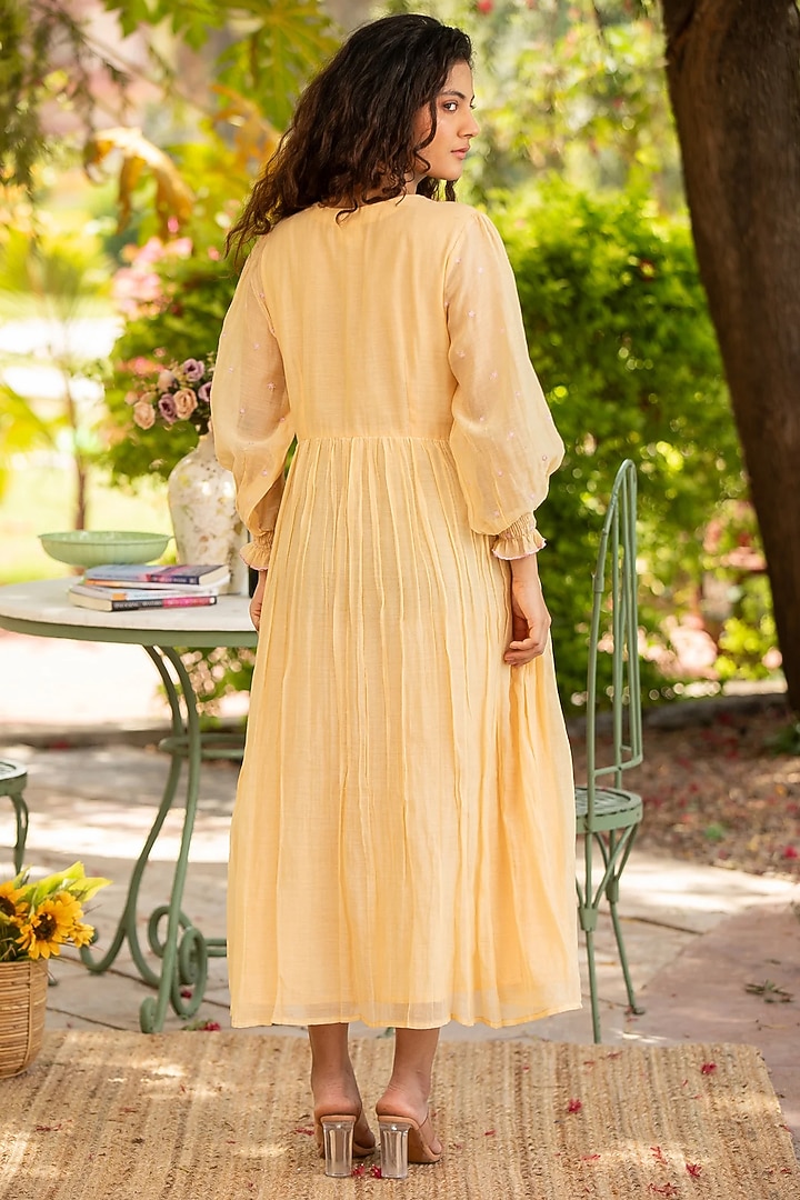 Yellow Cotton Silk Thread Embroidered Vacation Dress by AMOREE at Pernia's Pop Up Shop
