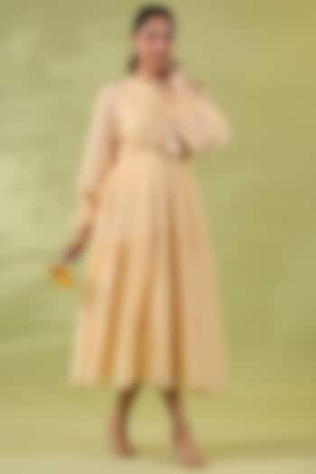 Yellow Cotton Silk Embroidered Flared Summer Dress by AMOREE at Pernia's Pop Up Shop