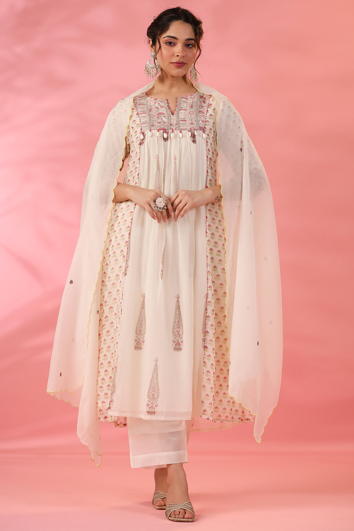 Off-White Cotton Silk Hand Block Printed Kurta Set by AMOREE at Pernia's Pop Up Shop