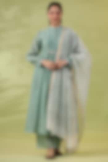 Sage Green Cotton Silk Thread Embroidered Kurta Set by AMOREE at Pernia's Pop Up Shop