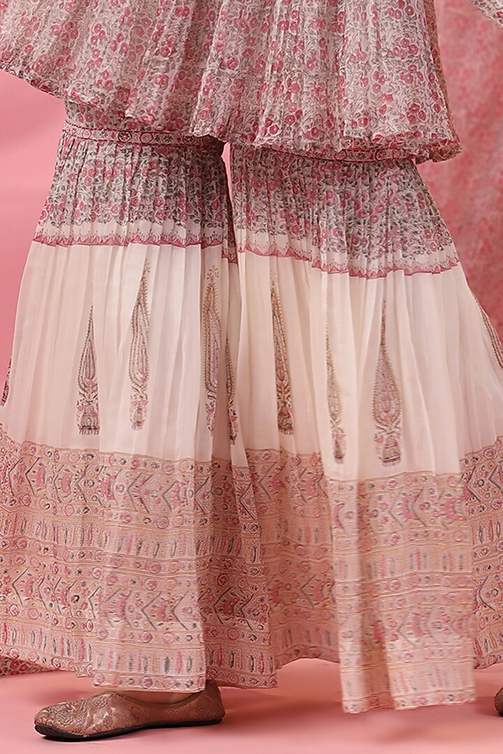 Off-White & Pink Cotton Silk Hand Block Printed Party Wear Sharara Set by AMOREE at Pernia's Pop Up Shop