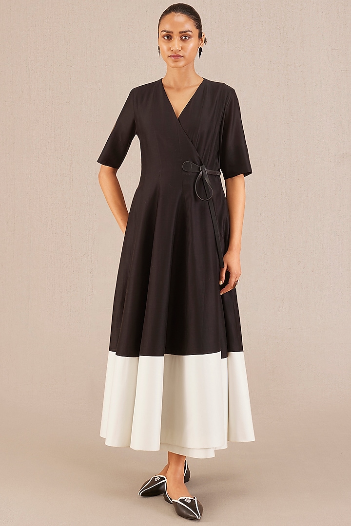 Black Chanderi Belted Dress by AMPM at Pernia's Pop Up Shop