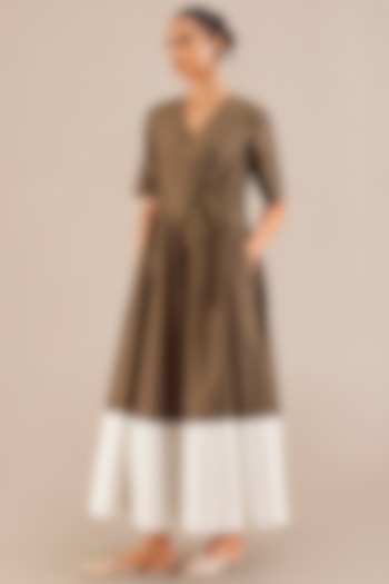 Taupe Chanderi Belted Dress by AMPM at Pernia's Pop Up Shop