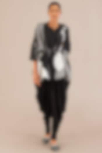 Black Satin Organza Printed Kaftan Set by AMPM at Pernia's Pop Up Shop