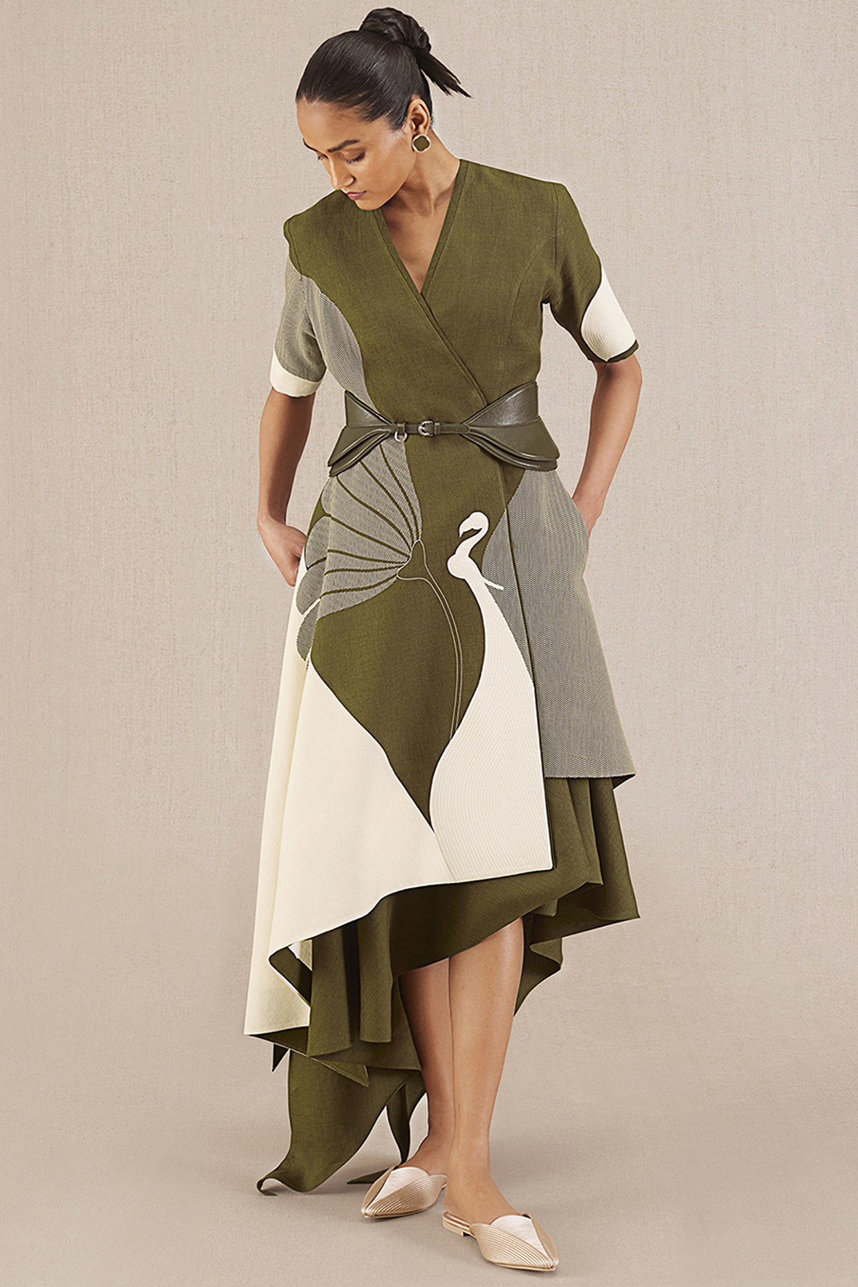 Olive Linen Printed Jacket by AMPM at Pernia's Pop Up Shop