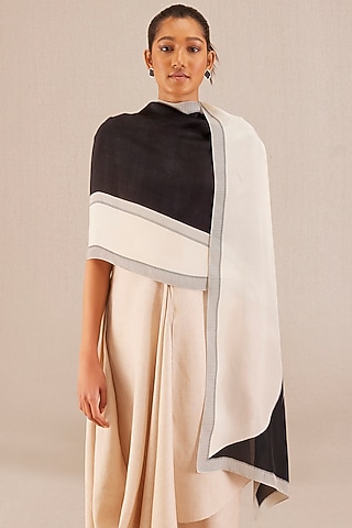 Black Silk Printed Scarf by AMPM Accessories