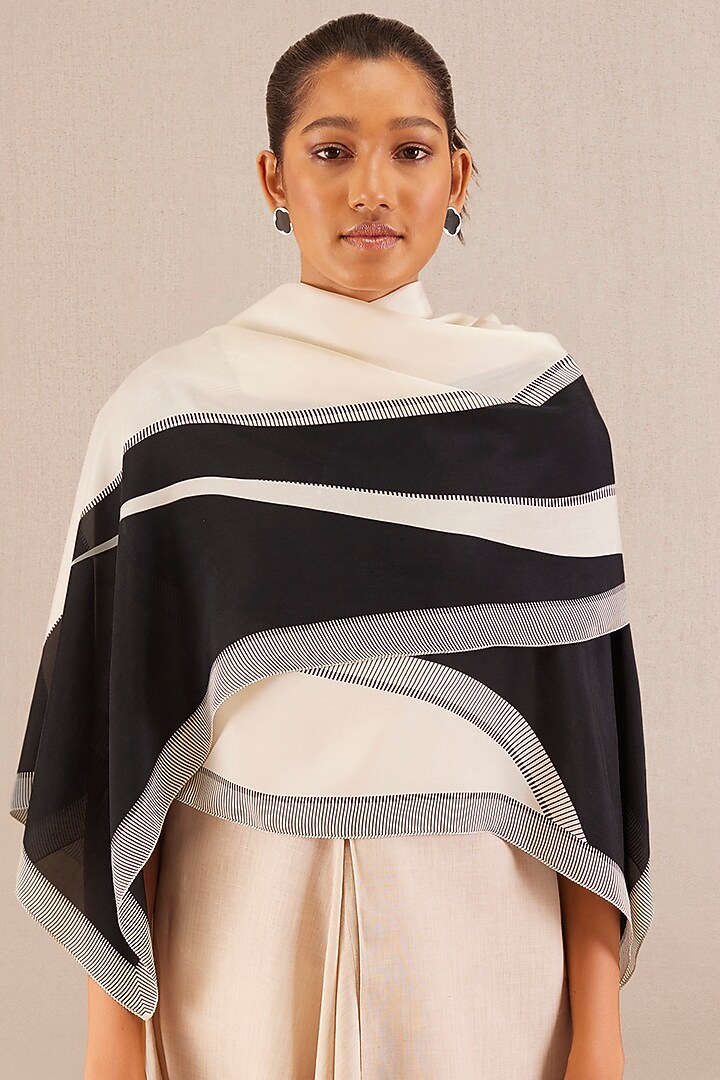 Black Silk Printed Scarf by AMPM Accessories at Pernia's Pop Up