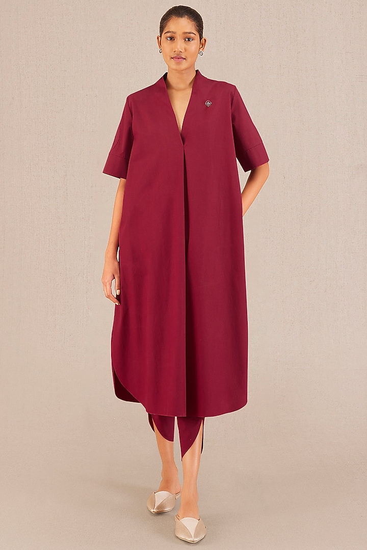 Wine Poplin Embroidered Tunic Set by AMPM at Pernia's Pop Up Shop