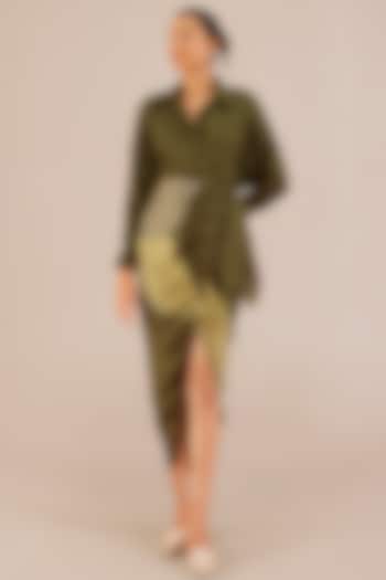 Olive Silk Twill Skirt Set by AMPM