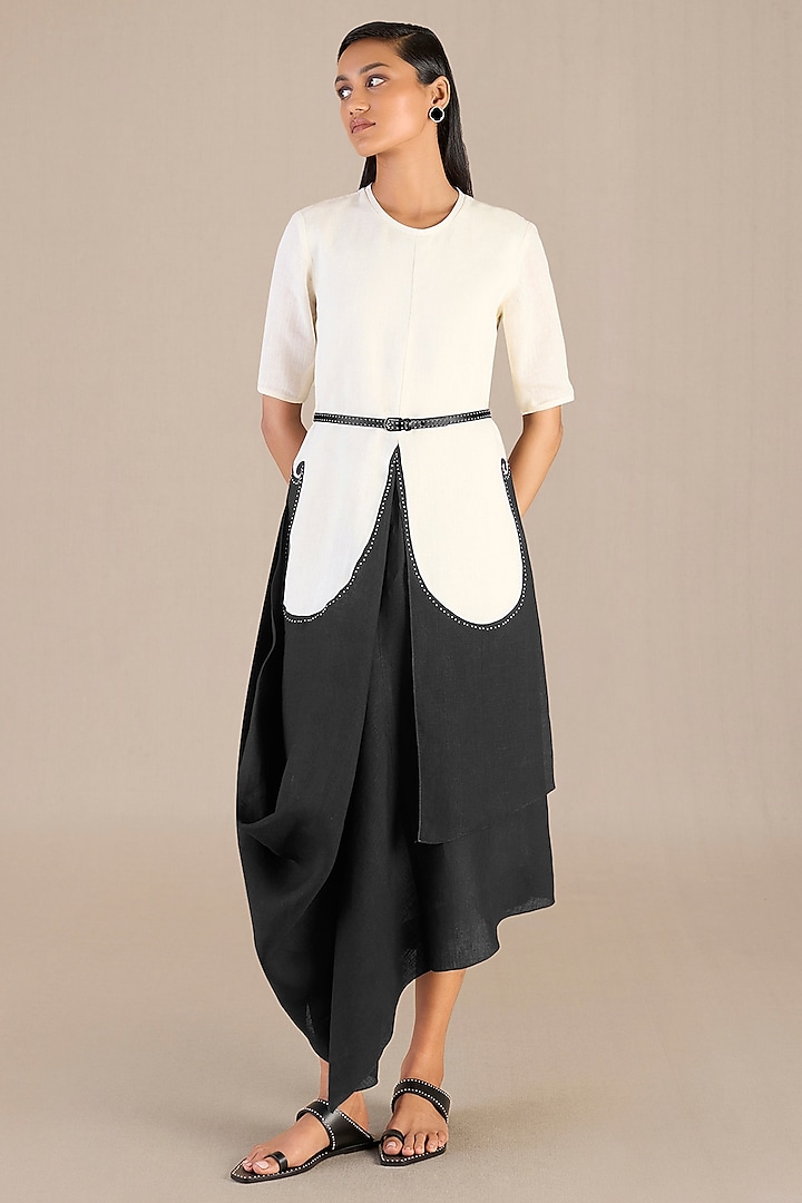 Black & Ivory Pure Linen Dress by AMPM