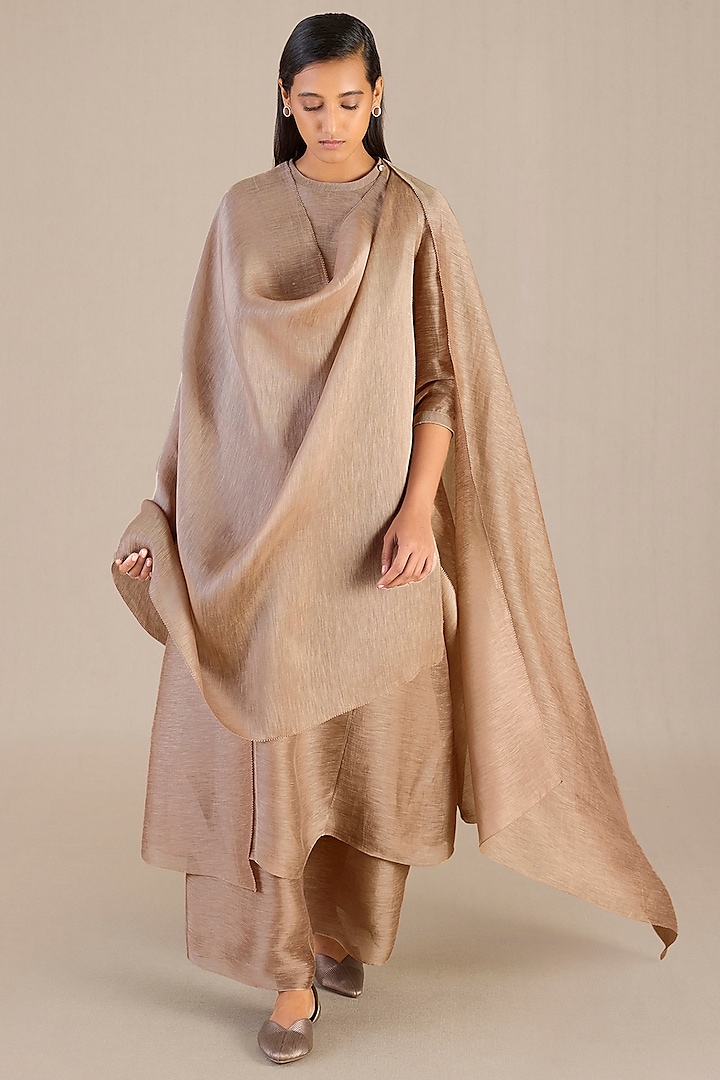 Light Brown Linen Silk Kurta Set by AMPM