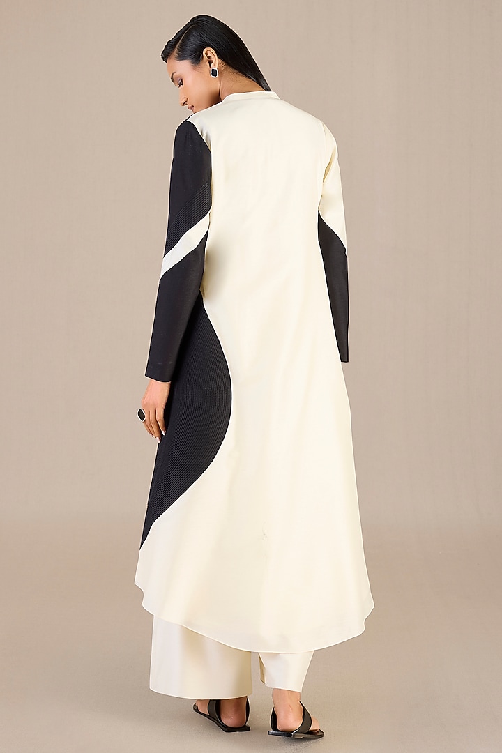 Black & Ivory Chanderi Color Blocked Jacket Set by AMPM at Pernia's Pop Up Shop