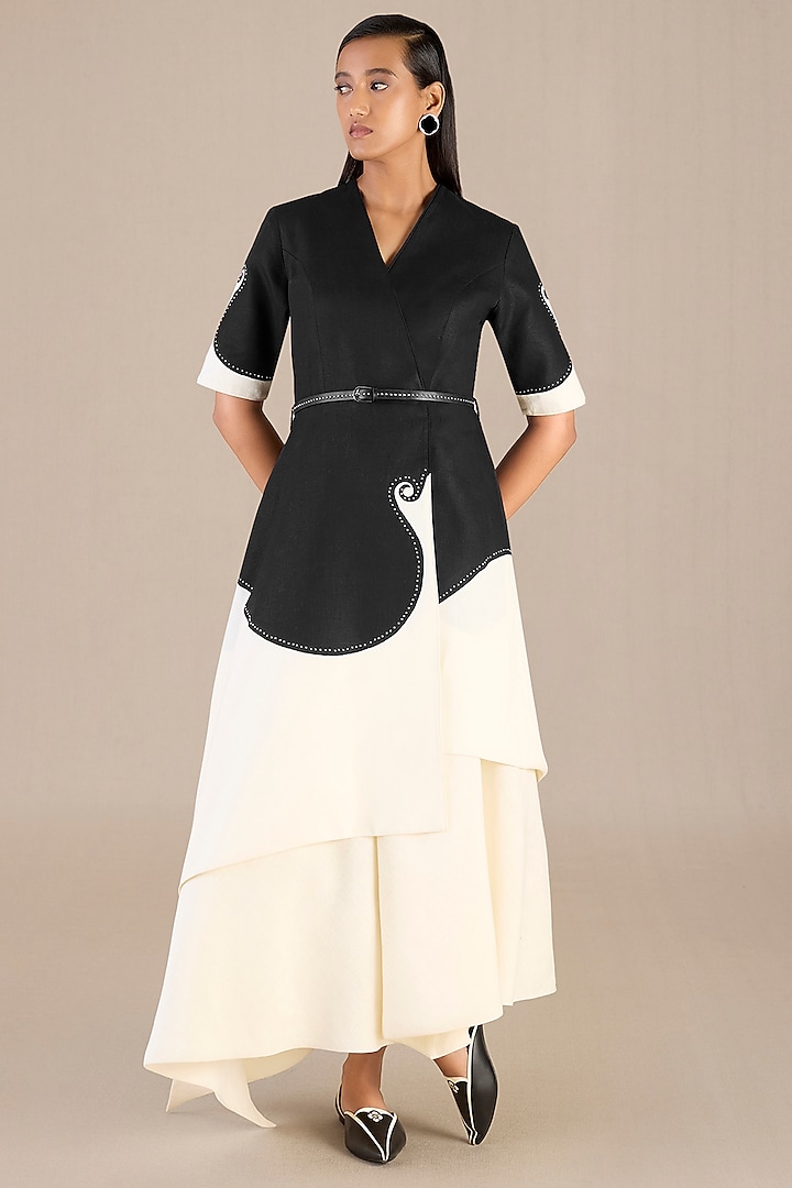 Black & Ivory Linen Jacket Set by AMPM