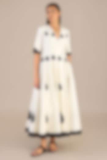 Ivory Chanderi Printed Maxi Dress by AMPM