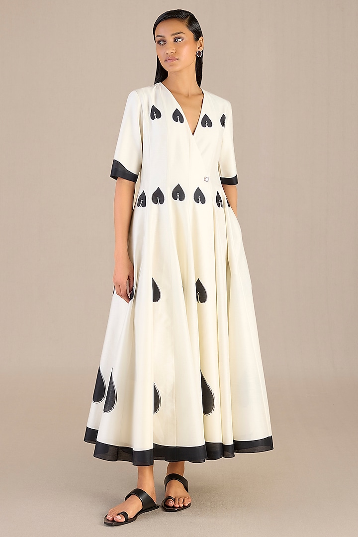 Ivory Chanderi Printed Maxi Dress by AMPM