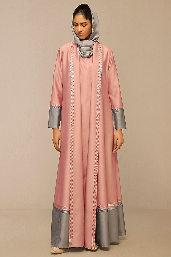 Blush Pink Chanderi & Cotton Silk Resham Embroidered Jacket Set by AMPM at Pernia's Pop Up Shop