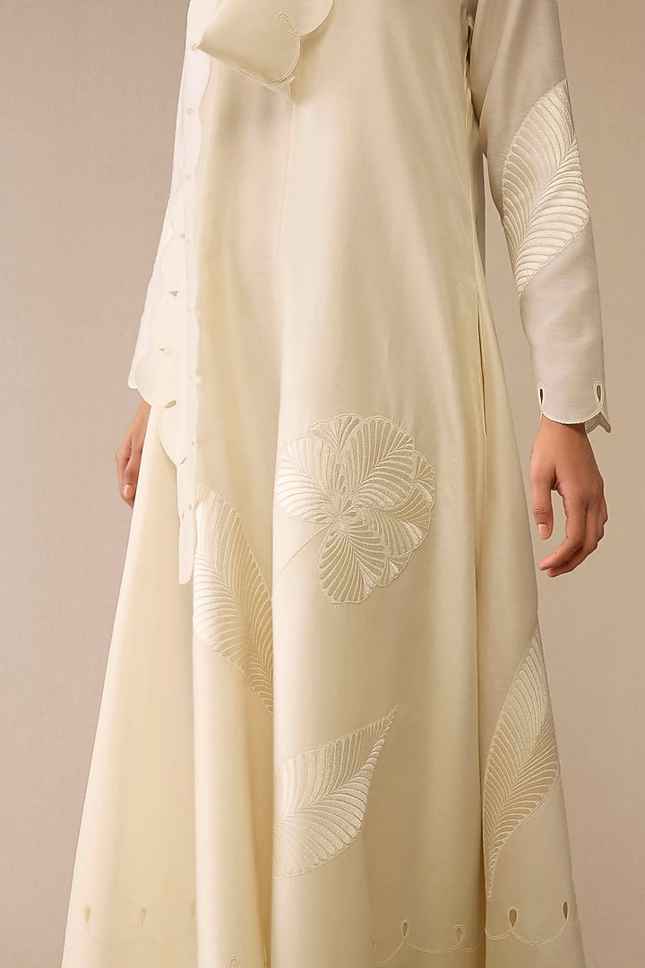 Ivory Cotton Silk & Chanderi Dori Embroidered Maxi Party Wear Dress by AMPM at Pernia's Pop Up Shop