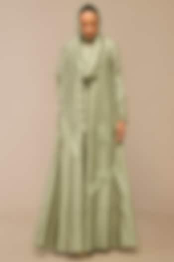 Pista Green Cotton Silk & Chanderi Dori Embroidered Maxi Party Wear Dress by AMPM at Pernia's Pop Up Shop