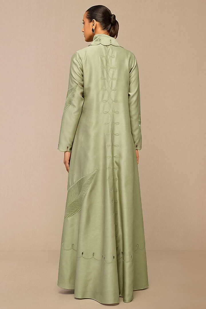 Pista Green Cotton Silk & Chanderi Dori Embroidered Maxi Party Wear Dress by AMPM at Pernia's Pop Up Shop