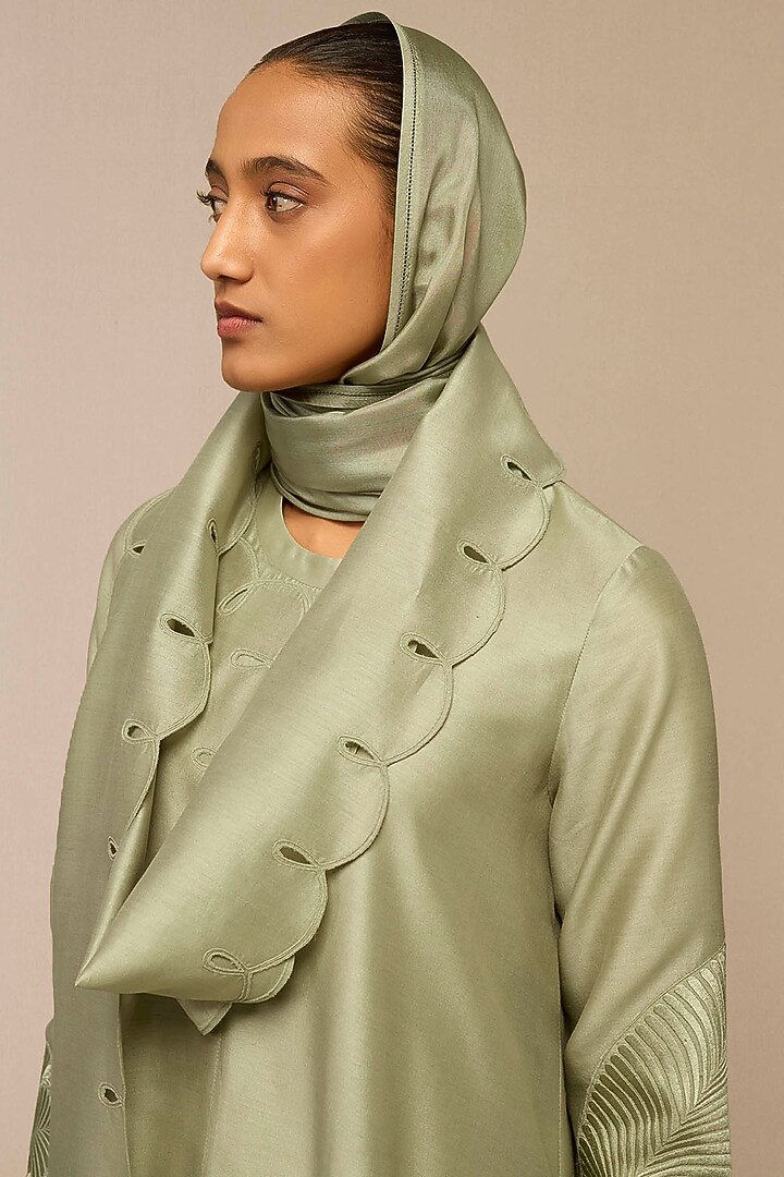 Pista Green Cotton Silk & Chanderi Dori Embroidered Maxi Party Wear Dress by AMPM at Pernia's Pop Up Shop