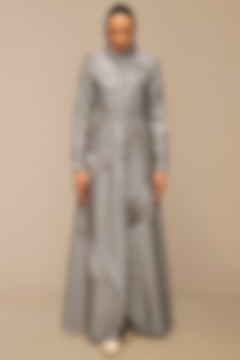 Grey Cotton Silk & Chanderi Resham Embroidered Maxi Party Wear Dress by AMPM at Pernia's Pop Up Shop