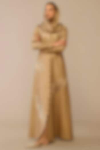 Beige Cotton Silk & Chanderi Resham Embroidered Maxi Party Wear Dress by AMPM at Pernia's Pop Up Shop