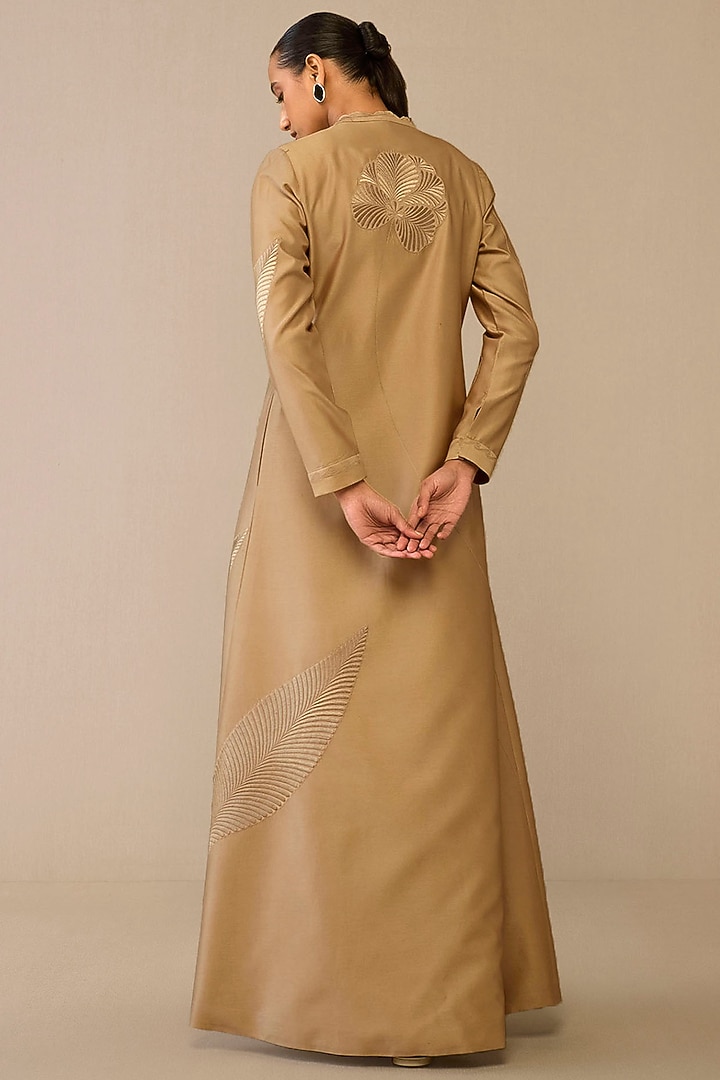 Beige Cotton Silk & Chanderi Resham Embroidered Maxi Party Wear Dress by AMPM at Pernia's Pop Up Shop