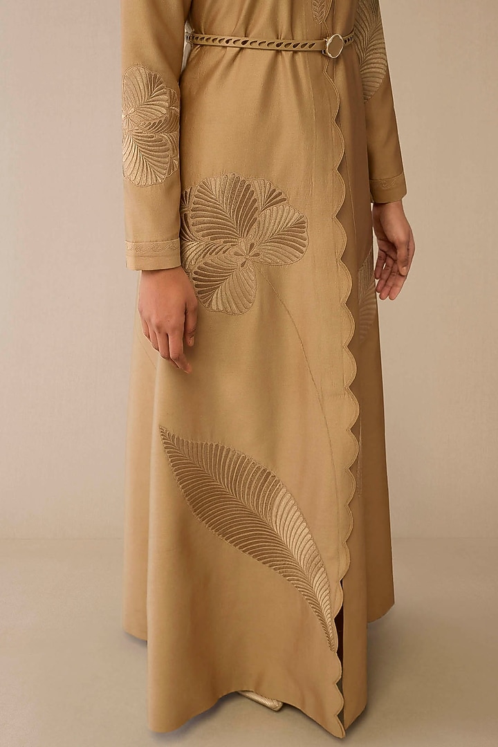 Beige Cotton Silk & Chanderi Resham Embroidered Maxi Party Wear Dress by AMPM at Pernia's Pop Up Shop