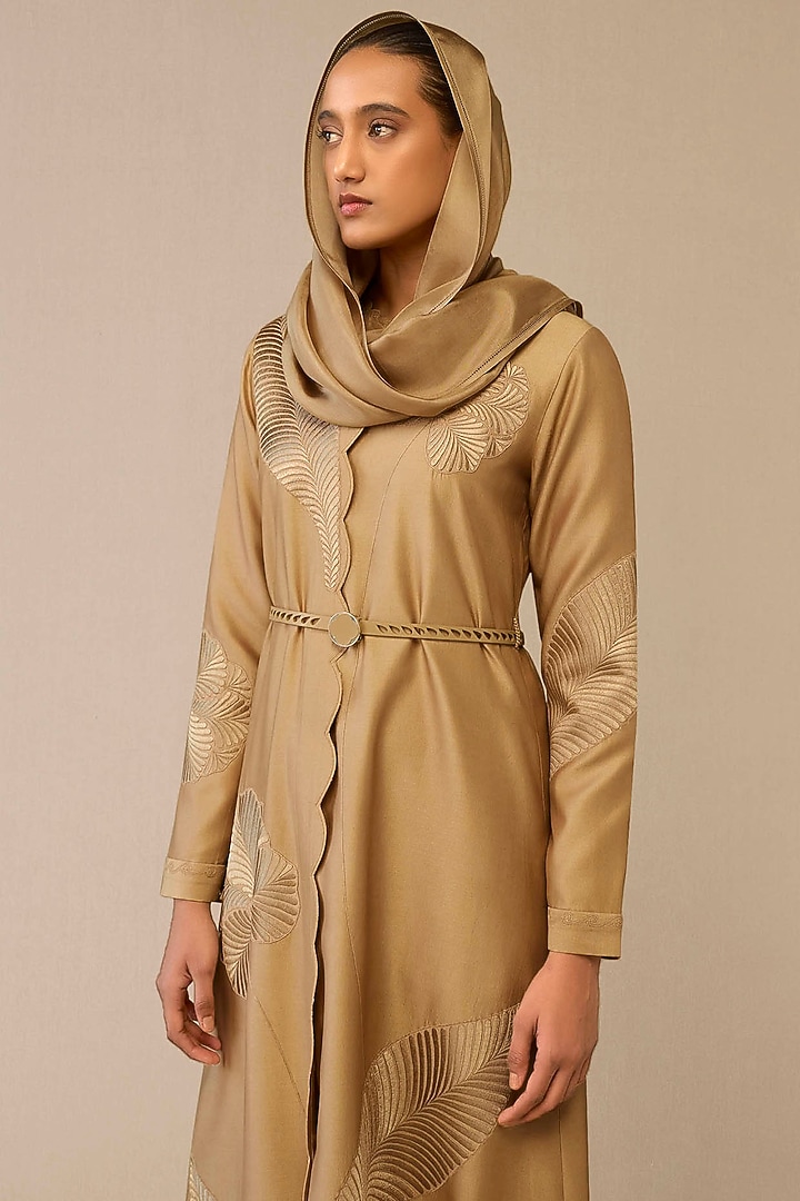 Beige Cotton Silk & Chanderi Resham Embroidered Maxi Party Wear Dress by AMPM at Pernia's Pop Up Shop