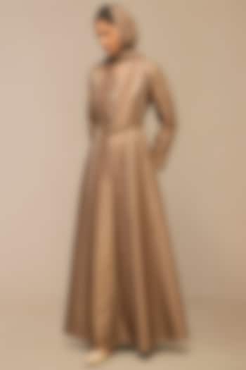 Taupe Cotton Silk & Chanderi Resham Embroidered Jacket Set by AMPM at Pernia's Pop Up Shop