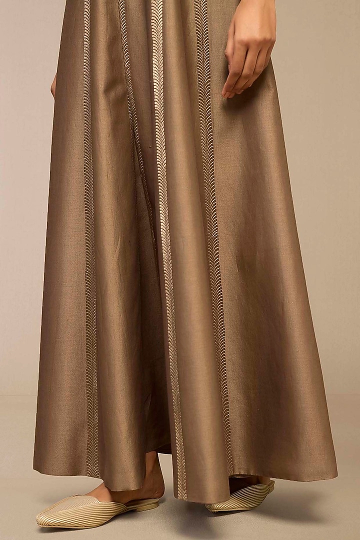 Taupe Cotton Silk & Chanderi Resham Embroidered Jacket Set by AMPM at Pernia's Pop Up Shop