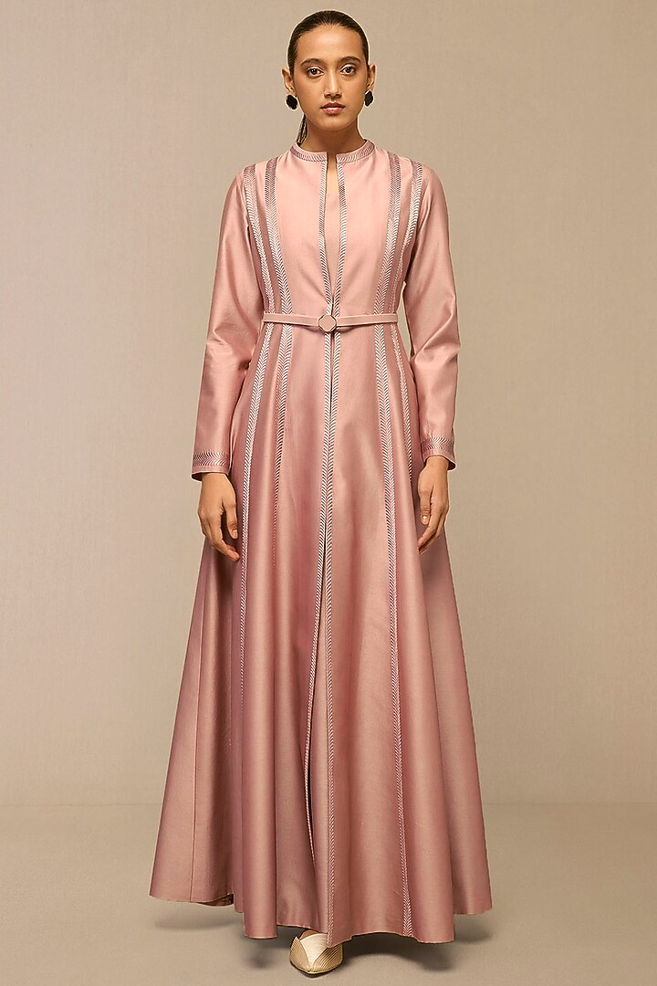 Blush Pink Cotton Silk & Chanderi Resham Embroidered Jacket Set by AMPM at Pernia's Pop Up Shop