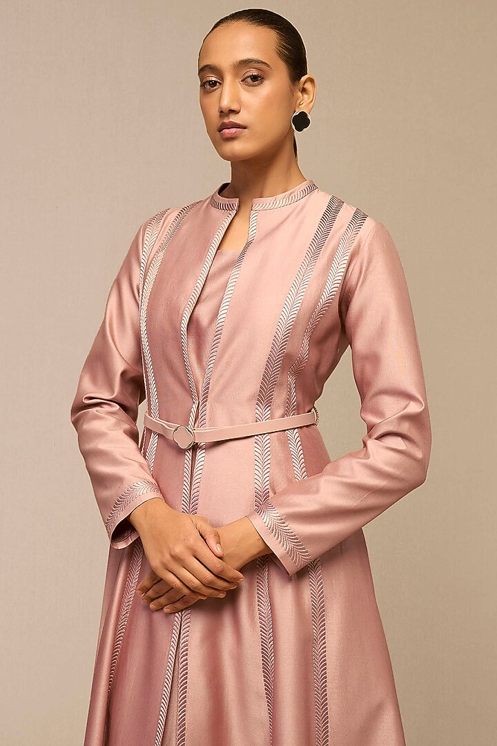 Blush Pink Cotton Silk & Chanderi Resham Embroidered Jacket Set by AMPM at Pernia's Pop Up Shop
