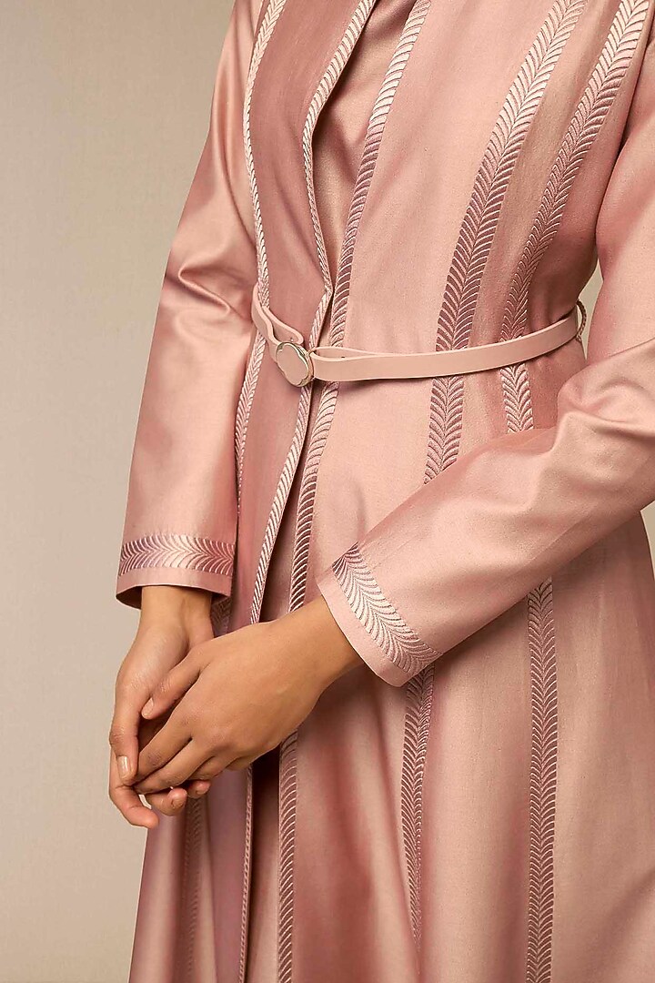 Blush Pink Cotton Silk & Chanderi Resham Embroidered Jacket Set by AMPM at Pernia's Pop Up Shop