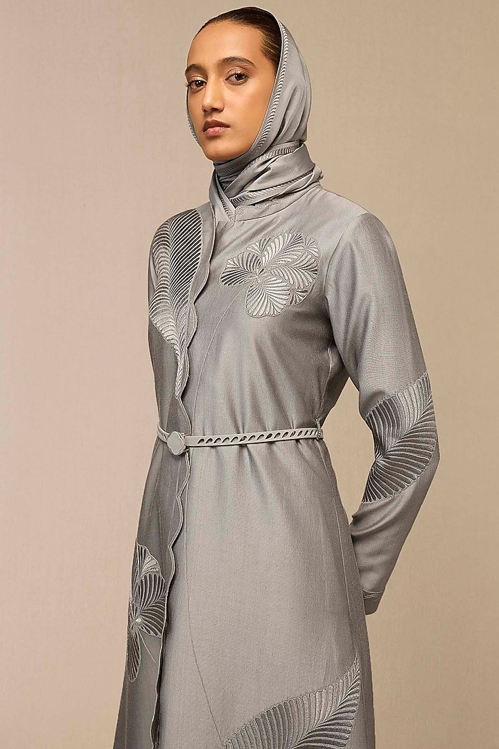 Grey Silk Resham Embroidered Scarf by AMPM at Pernia's Pop Up Shop