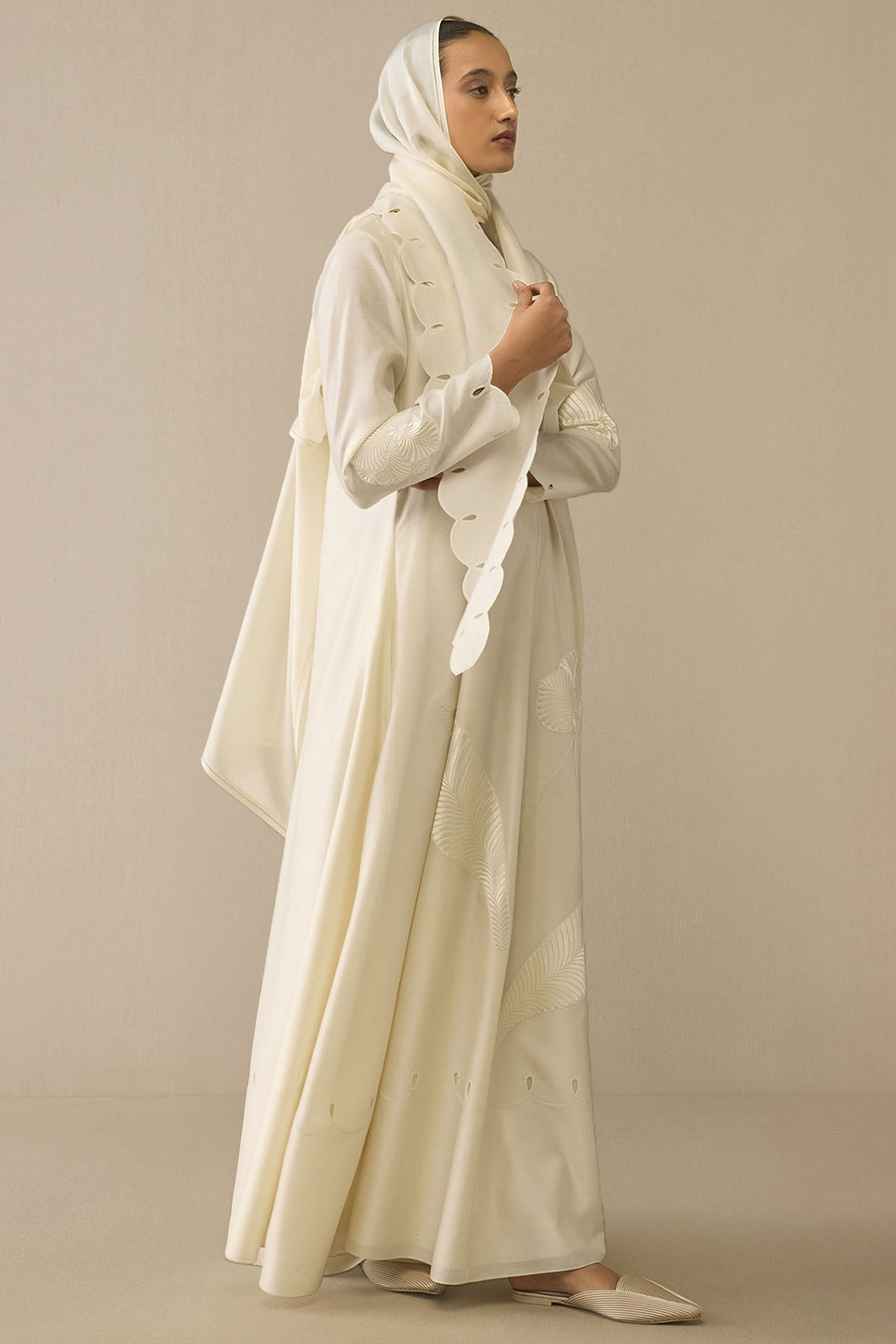 Ivory Pure Silk Scalloped Scarf by AMPM at Pernia's Pop Up Shop