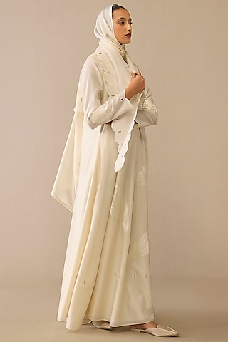 Ivory Pure Silk Scalloped Scarf by AMPM