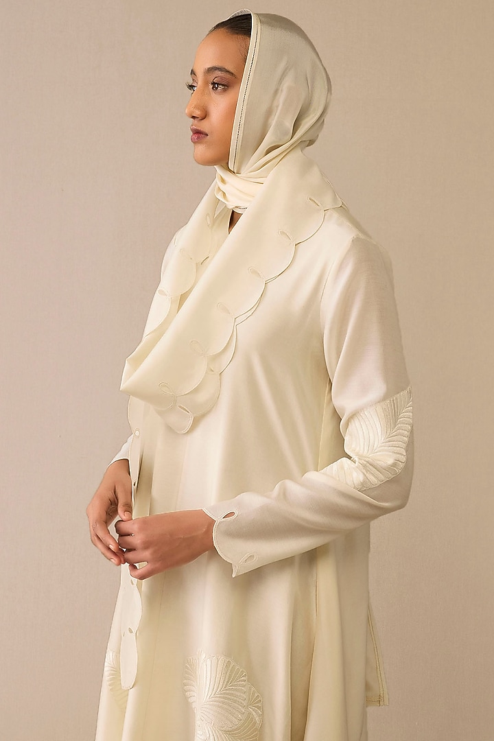 Ivory Pure Silk Scalloped Scarf by AMPM at Pernia's Pop Up Shop