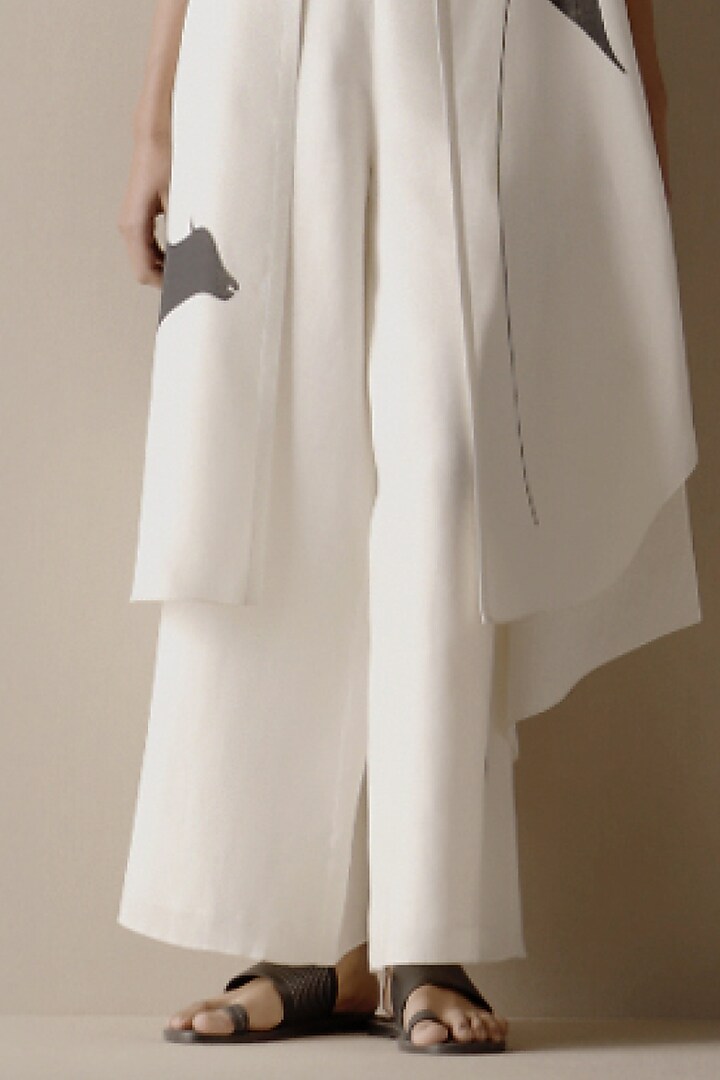 Ivory Linen Printed Jacket Set by AMPM at Pernia's Pop Up Shop