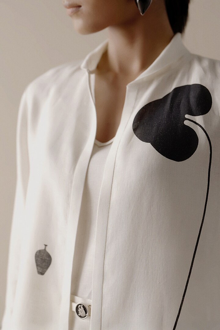 Ivory Linen Printed Jacket Set by AMPM at Pernia's Pop Up Shop