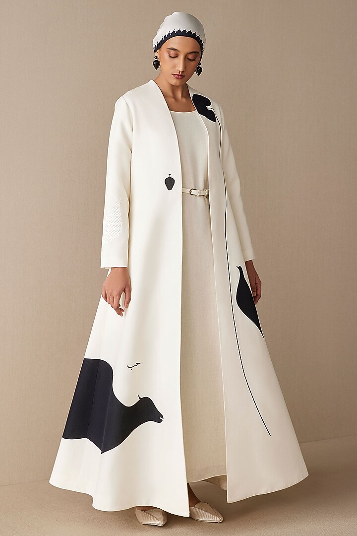 Ivory Cotton Linen Printed Jacket Set by AMPM at Pernia's Pop Up Shop