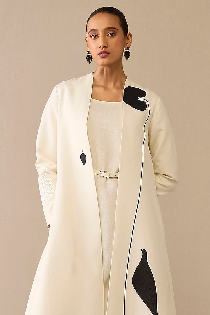 Ivory Cotton Linen Printed Jacket Set by AMPM at Pernia's Pop Up Shop