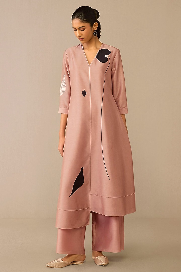 Blush Chanderi Cotton Silk Printed Kurta Set by AMPM at Pernia's Pop Up Shop